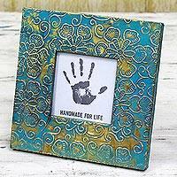 Flowery BlueBlue Floral Aluminum Wood Photo Frame (3x3) from India