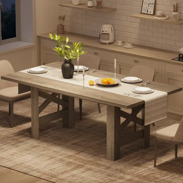 Garvee Dining Table for 6-8, Wood Rectangular Long Kitchen Table with Large Tabletop, Farmhouse Dining Table for Apartment, Kitchen
