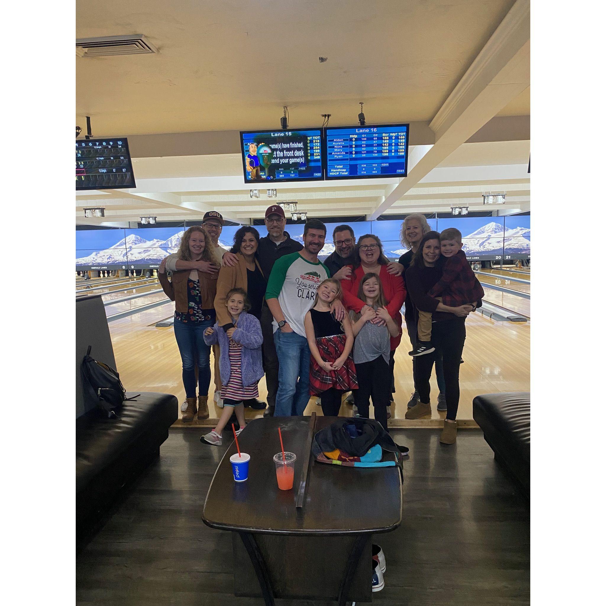 Birthday bowling with Abraham's family in Eugene