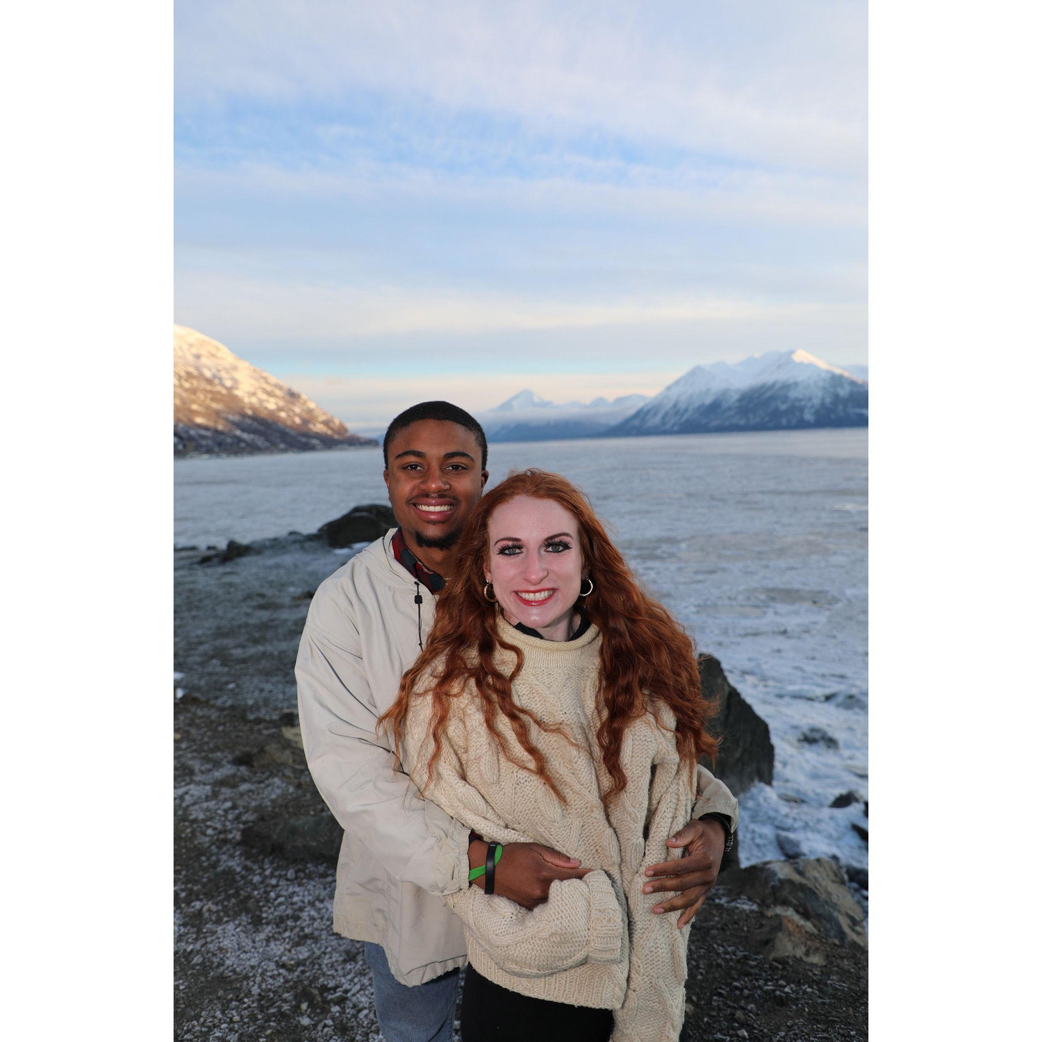 Extra special engagement photos taken wearing the same sweater and jacket Reilly's parents wore when they took their engagement photos in 1996, and in the same exact location!
