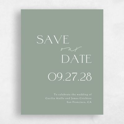 Green Typography Wedding Save the Date - Santiago Portrait