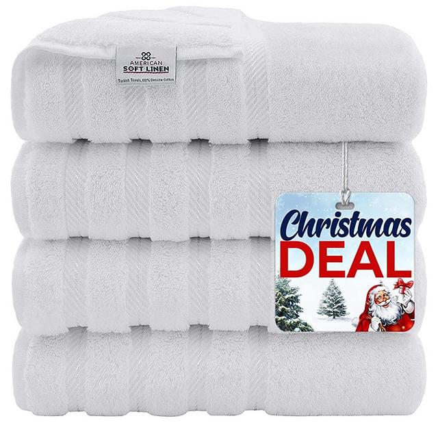 American Soft Linen Premium, 100% Turkish Genuine Cotton Towel Set Luxury Hotel & Spa Quality for Maximum Softness & Absorbency (4-Piece Bath Towel Set, Bright White)