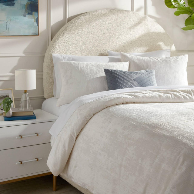 3pc Full/Queen Luxe Distressed Crinkle Velvet Duvet Cover & Sham Set Ivory - Threshold™: OEKO-TEX Certified