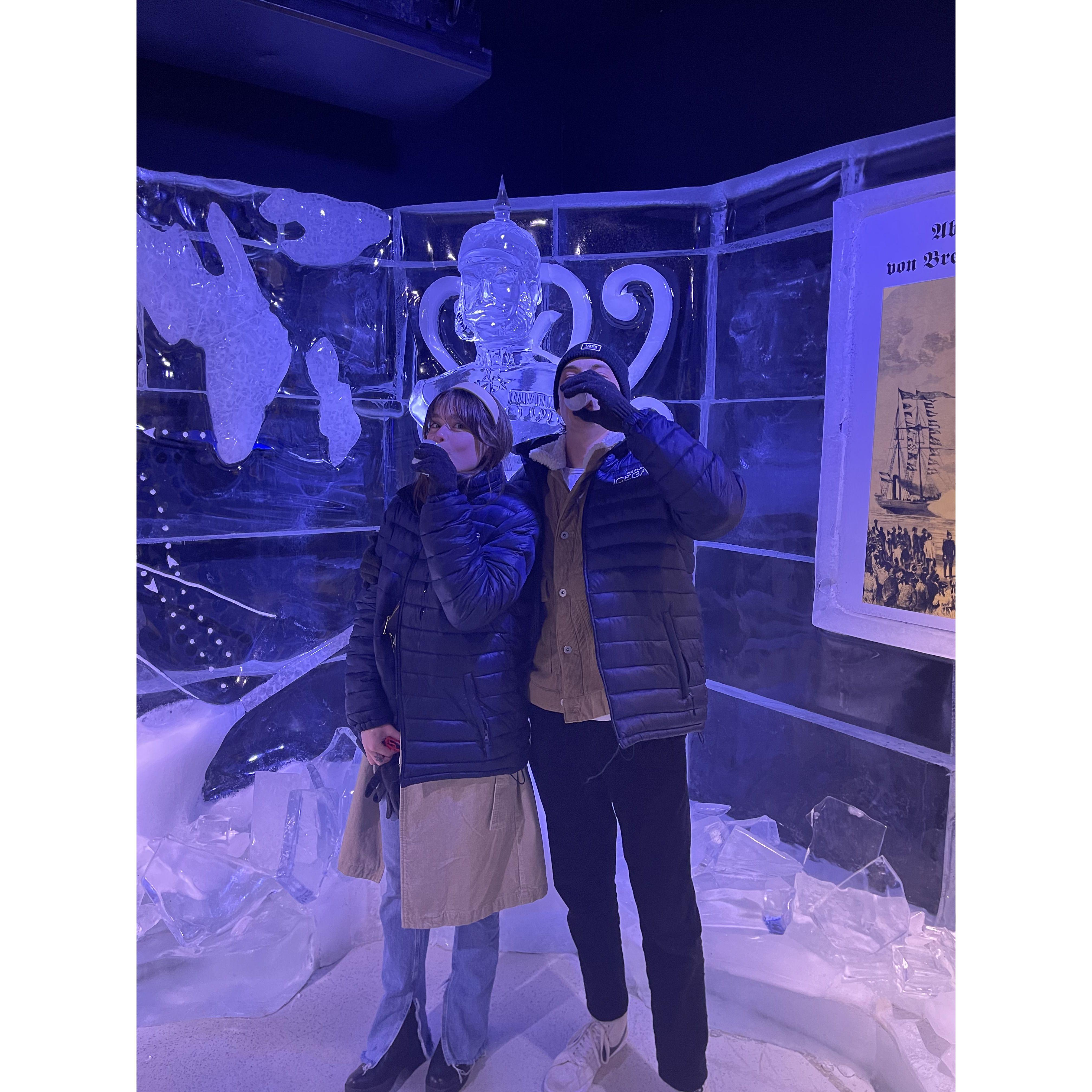 April 2023 - Travel to Berlin Germany where we visited an ICE bar and got served drinks in glasses made of ice.