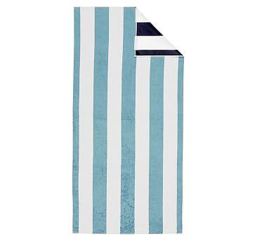 Reversible Awning Stripe Organic Beach & Pool Towels - Navy/Seabreeze
