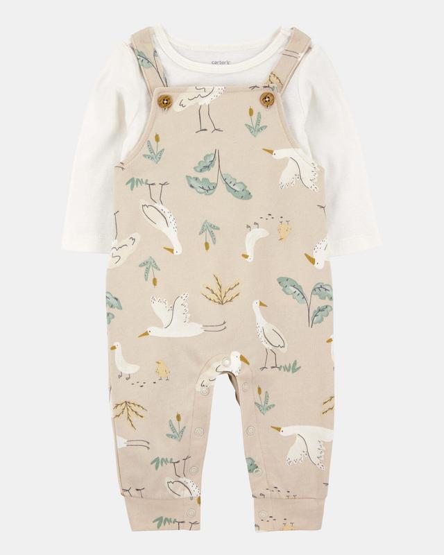 Baby 2-Piece Bird Print Long-Sleeve Tee and Overall Set