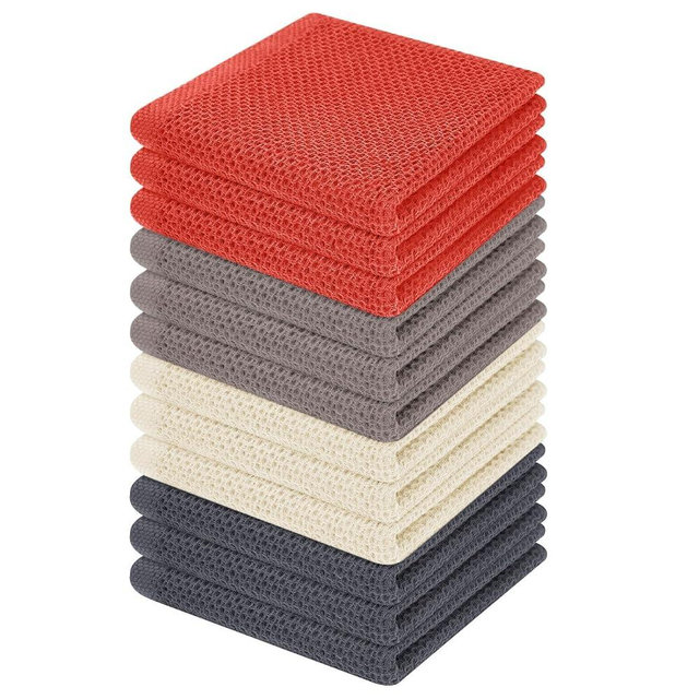Homaxy 100% Cotton Waffle Weave Kitchen Dish Cloths, Ultra Soft Absorbent Quick Drying Dish Towels, 12 x 12 Inches, 12-Pack, Mixed Color