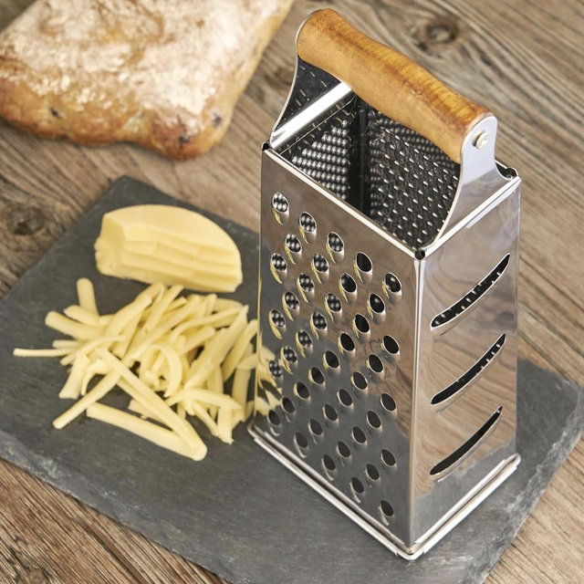Twine Acacia Wood Handled Cheese Grater, Stainless Steel Grater, Citrus Zester, Reinforced Base, Vintage Kitchenware