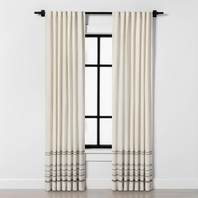 108" Engineered Hem Stripe Curtain Panel Gray / Sour Cream - Hearth & Hand™ with Magnolia