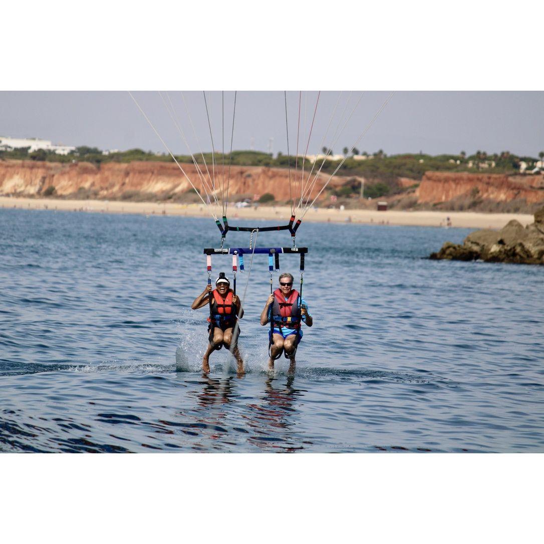 Parasailing on the Atlantic Ocean in Vilamoura, Portugal; October 2022