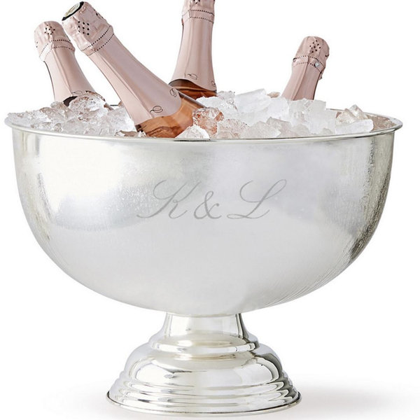 Large Silver "K&L" Monogrammed Celebration Wine Bowl