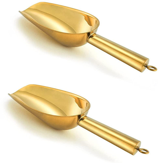3OZ Mini Scoop Set of 2, P&P CHEF Stainless Steel Candy Sweet Ice Cube Scoop for Home Bar Buffet Wedding Canisters, Easy Clean & Durable - Gold