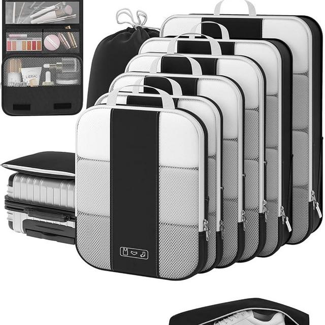 10 Set Compression Packing Cubes for Travel Essentials,Compressible Expandable Packing Cubes for Suitcase,OlarHike Luggage Organizer Bags for Travel,Handy Helper for Organizing Clothes(Black)
