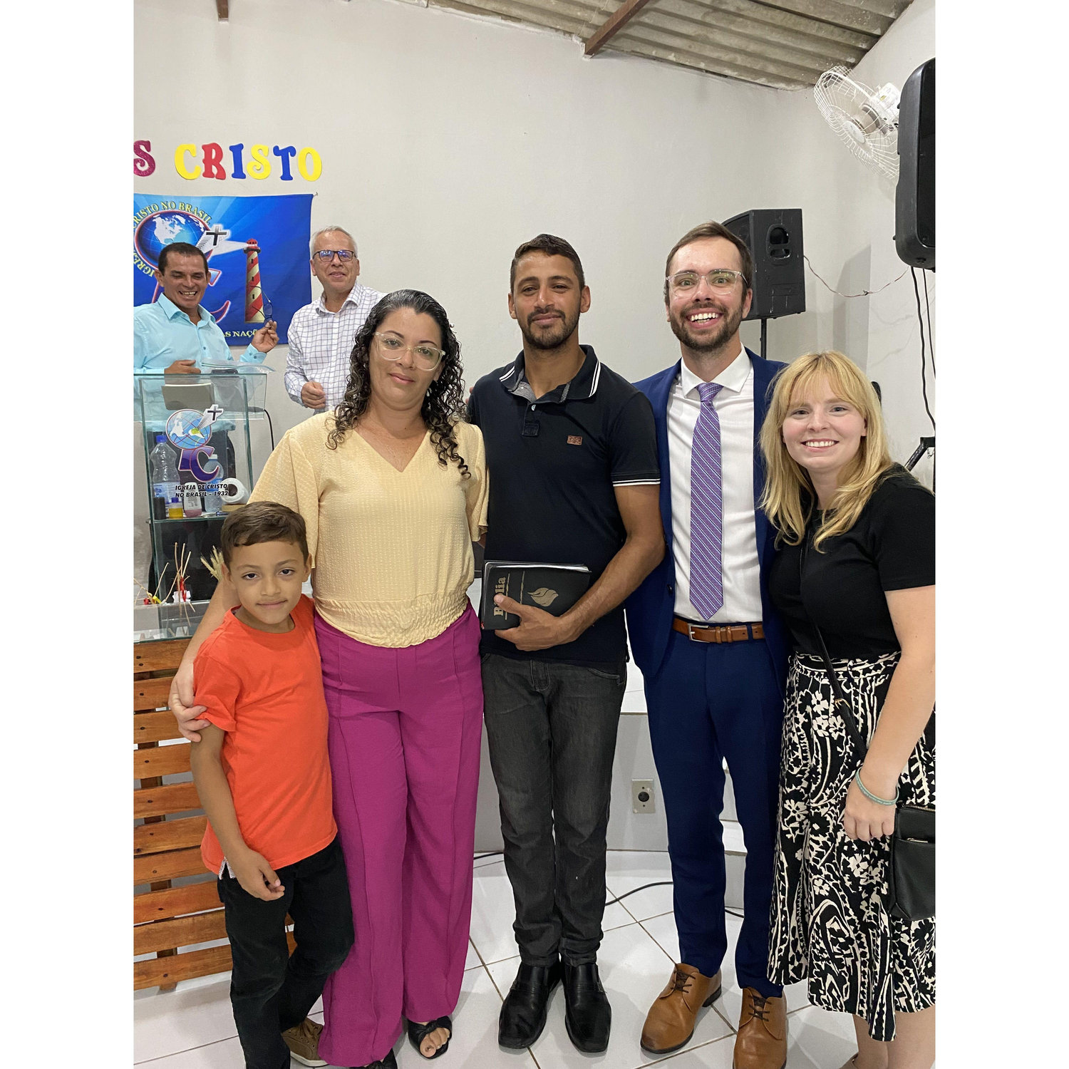 The pastor’s family at the church Andrey preached at in Brazil