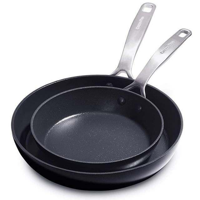 GreenPan SearSmart Hard Anodized Ceramic Nonstick Black Frying Pan Set, 8" and 10"
