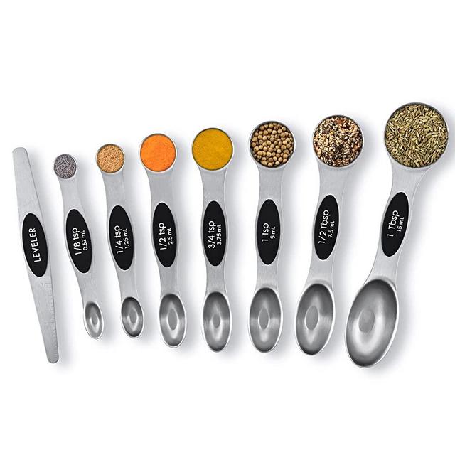 Zulay Kitchen Stackable Magnetic Spoons Set Of 8 - Dual Sided Magnetic  Measuring Spoons Set Fits In Spice Jars - Stainless Steel Measuring Spoons  Magnetic For Dry And Liquid Ingredients (Black)