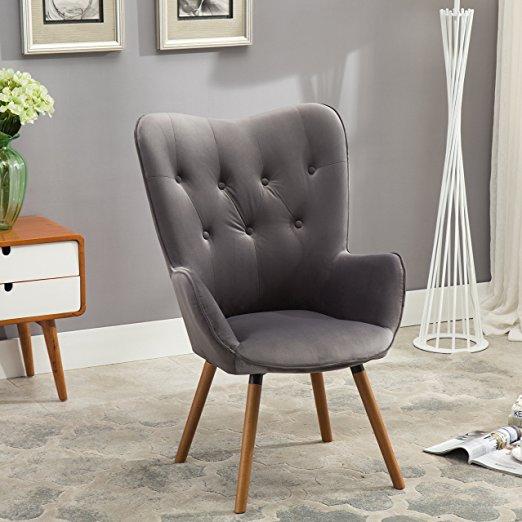 Roundhill Furniture Doarnin Contemporary Silky Velvet Tufted Button Back Accent Chair, Gray, Chair, Gray
