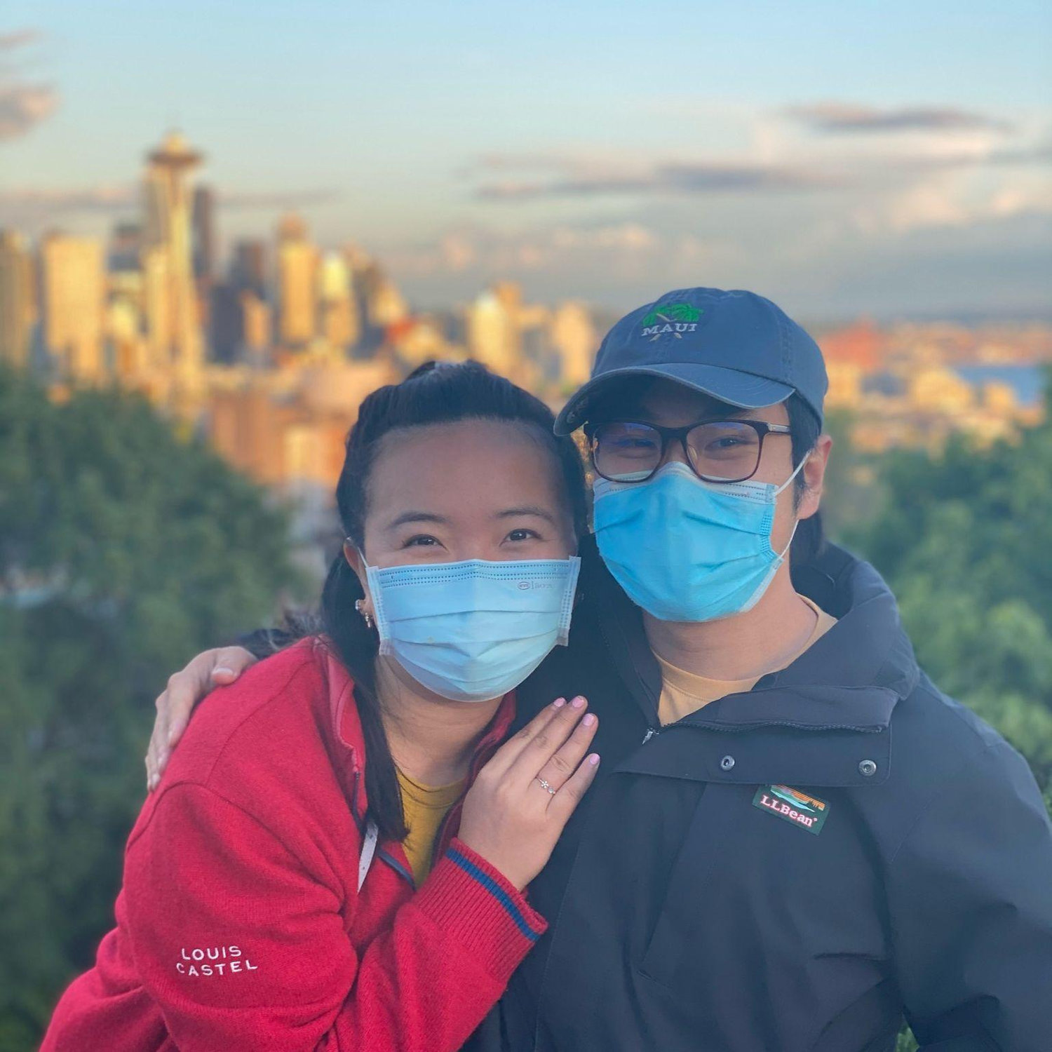 A lot of our dates in the beginning included these masks as it was during COVID. This is our trip to Seattle in 2021!