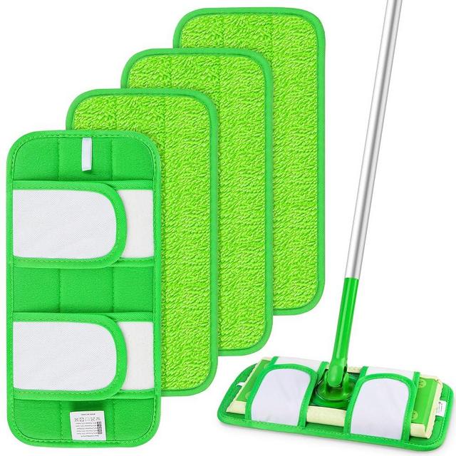 4 Pack Mop Pads Refills Compatible with Swiffer Sweeper Mop, Wet Pads Refill Dry Pads Refills Reusable Mop Refill Pads Thickened & Machine Washable Wood Floor Pads for Wet Dry Cleaning
