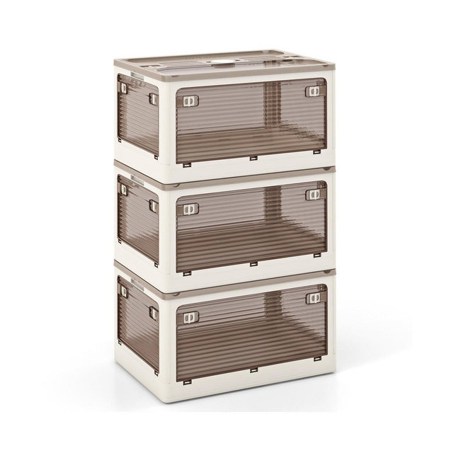 3-Pack Modular Stackable Storage Boxes with 5 Opening Ways – Lidded Bins for Clothes, Toys, Kitchen or Garage Use