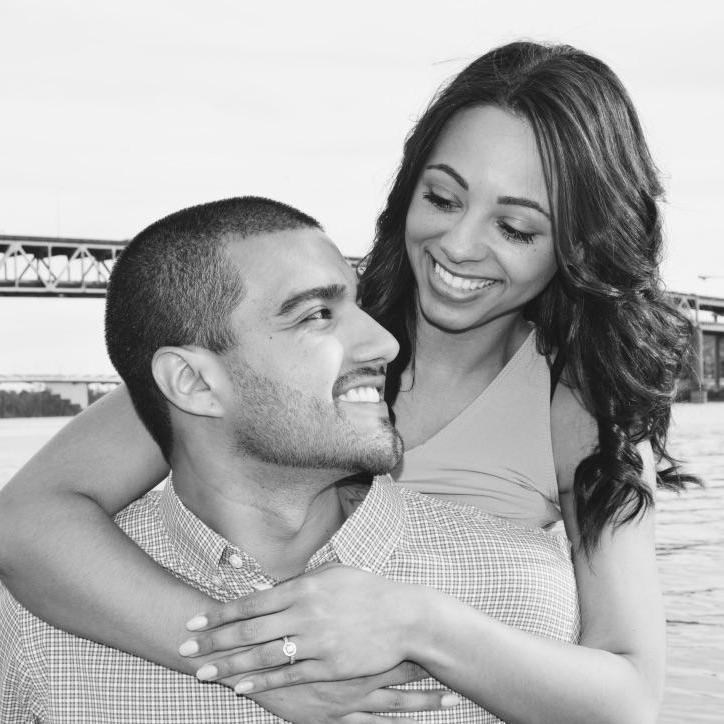 One of our engagement photos taken in Portland, Oregon along the waterfront.