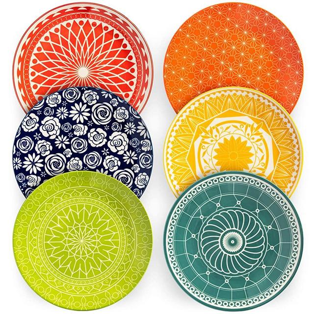 Annovero Dinner Plates, Set of 6 Porcelain Plates, 10.5 Inch Diameter, Flat