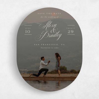 Beige Oval Wedding Save the Date - Loren Photo