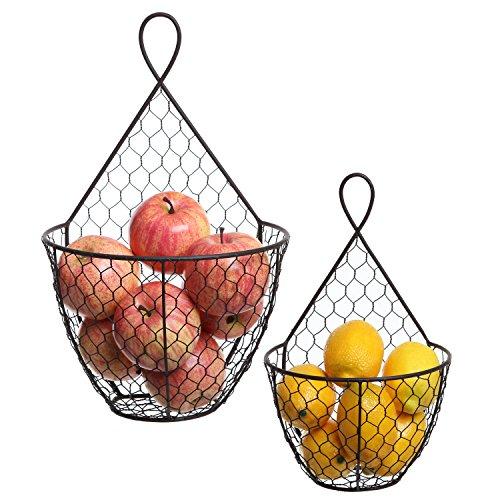 MyGift (Set of 2) Wall Mounted Brown Country Rustic Style Chicken Wire Metal Baskets/Hanging Display Holders