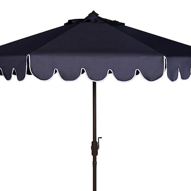 Safavieh PAT8010A Collection Venice Navy and White Single Scallop 9Ft Crank Outdoor Push Button Tilt Umbrella