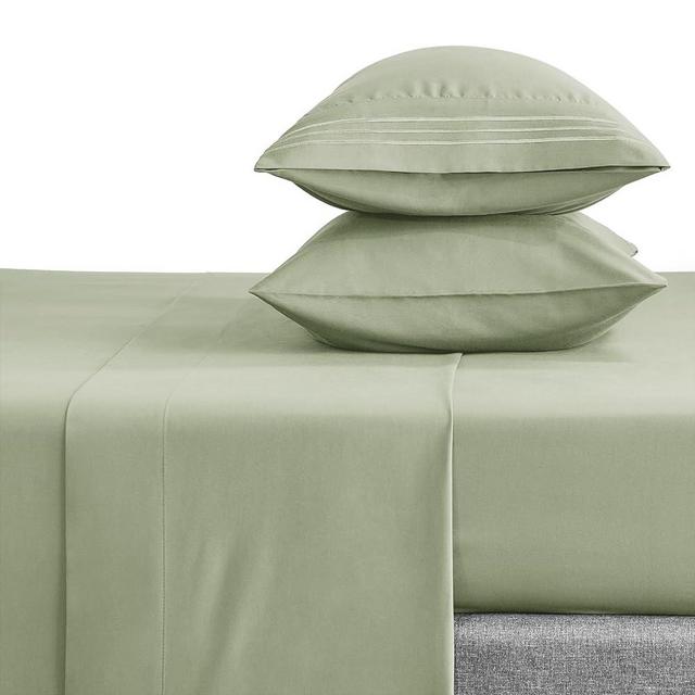 CozyLux King Bed Sheets Set 1800 Series 4-Piece Embroidered Double Brushed Microfiber Sheets 16" Deep Pocket Hotel Soft Luxury Bedding Sheet Set, Wrinkle Resistant, Sage Green