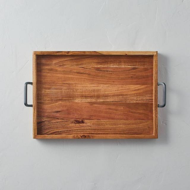 Large 14" x 20" Wood Tray with Metal Handles Brown - Hearth & Hand™ with Magnolia