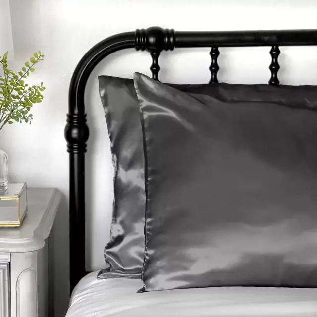 Morning Glamour Satin Standard Pillowcases in Charcoal (Set of 2)