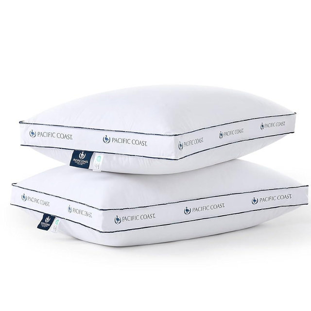 Pacific Coast Goose Feather and Down Firm Bed Pillows Standard Size Set of 2 with Gusset, Luxury Hotel Collection Pillows 2 Pack for Sleeping, Supportive for Side Sleepers and Back Sleepers