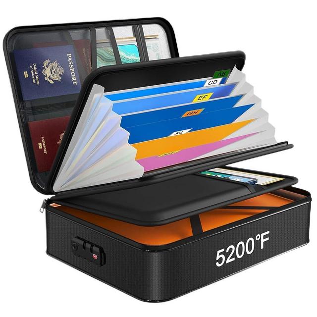 Noiposi 5200℉ Fireproof Document Box, 16.1x 11.4x4.3 Inch Waterproof and Fireproof Document Organizer,Portable Home Travel Safe Storage Box for Legal Size Documents,File and Birth Certificate,Black