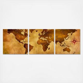 Old World Map Triptych Wall Art