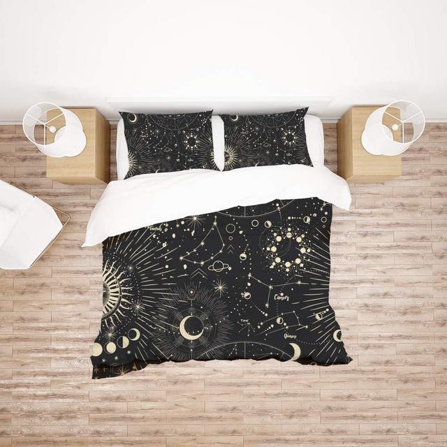 kuizee Moon Phases Sun Zodiac Mysterious Astrology Duvet Cover Bedding Sets Brushed Polyester Ultra Soft All Season Comforter King