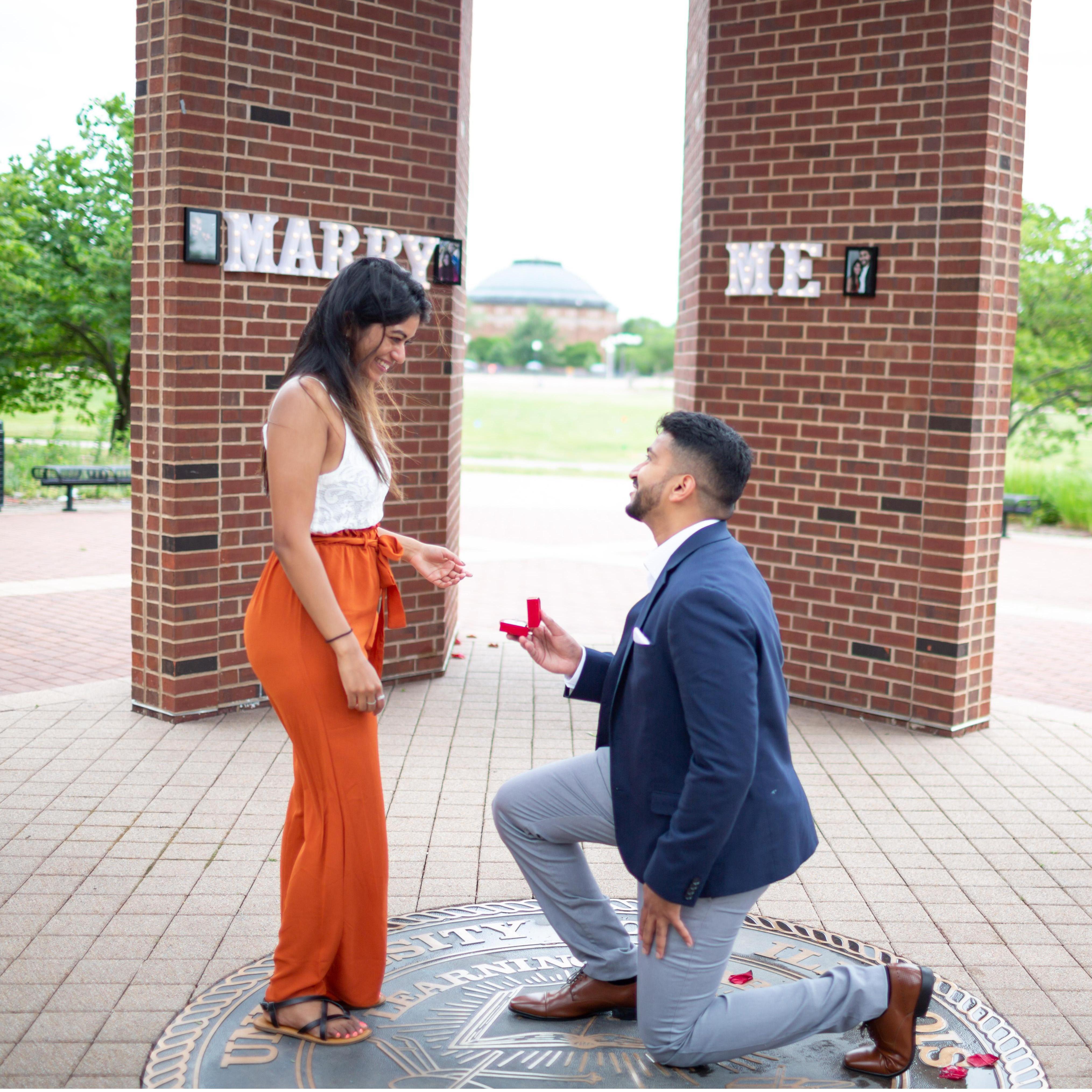 Dan proposed at the UofI Bell tower, which was our meeting spot since it's located right in the middle of where we both used to live.