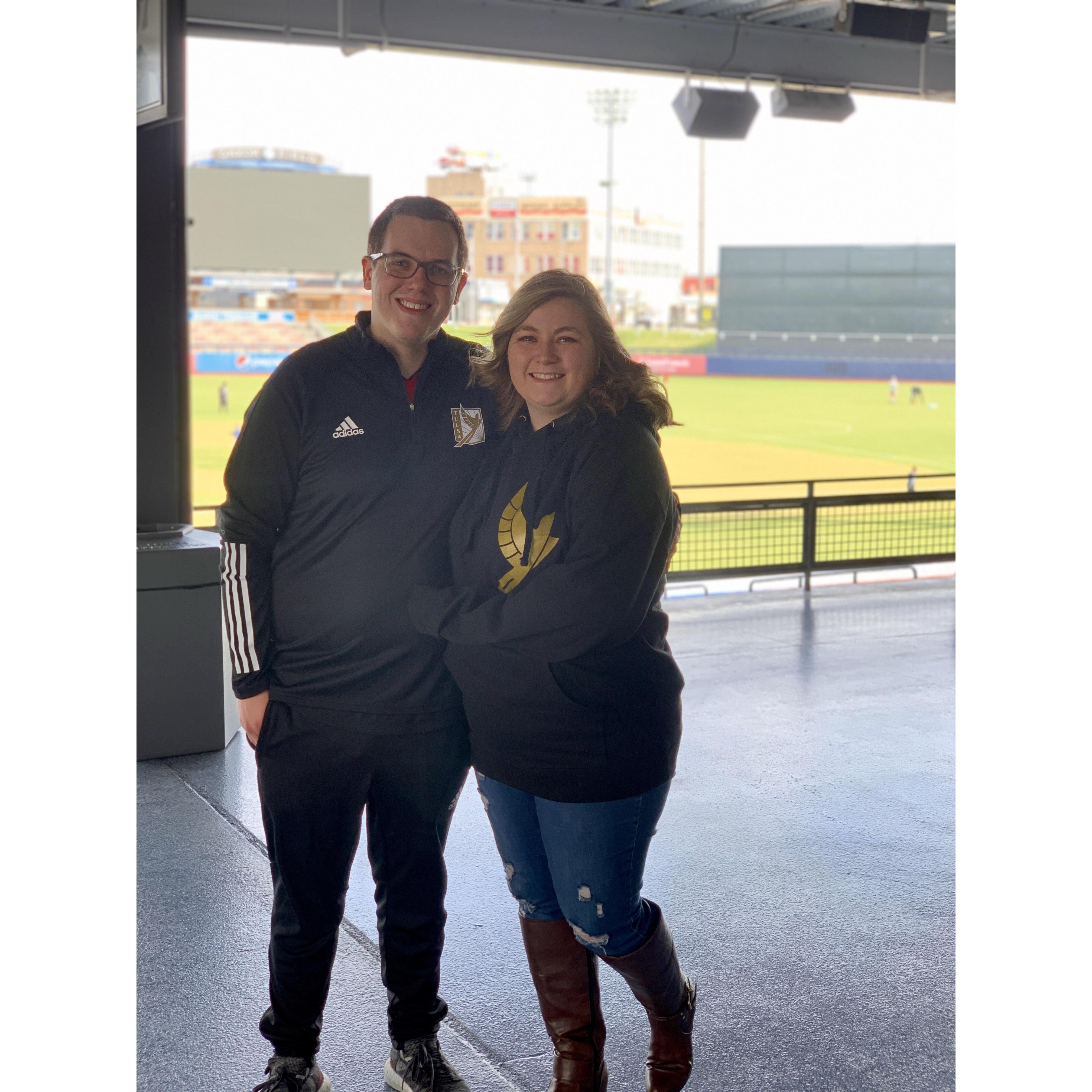 Tulsa Football Club game shortly after rebranding, so we had to show off our new cool team gear! (Also it was chilly and we didn't bring jackets)