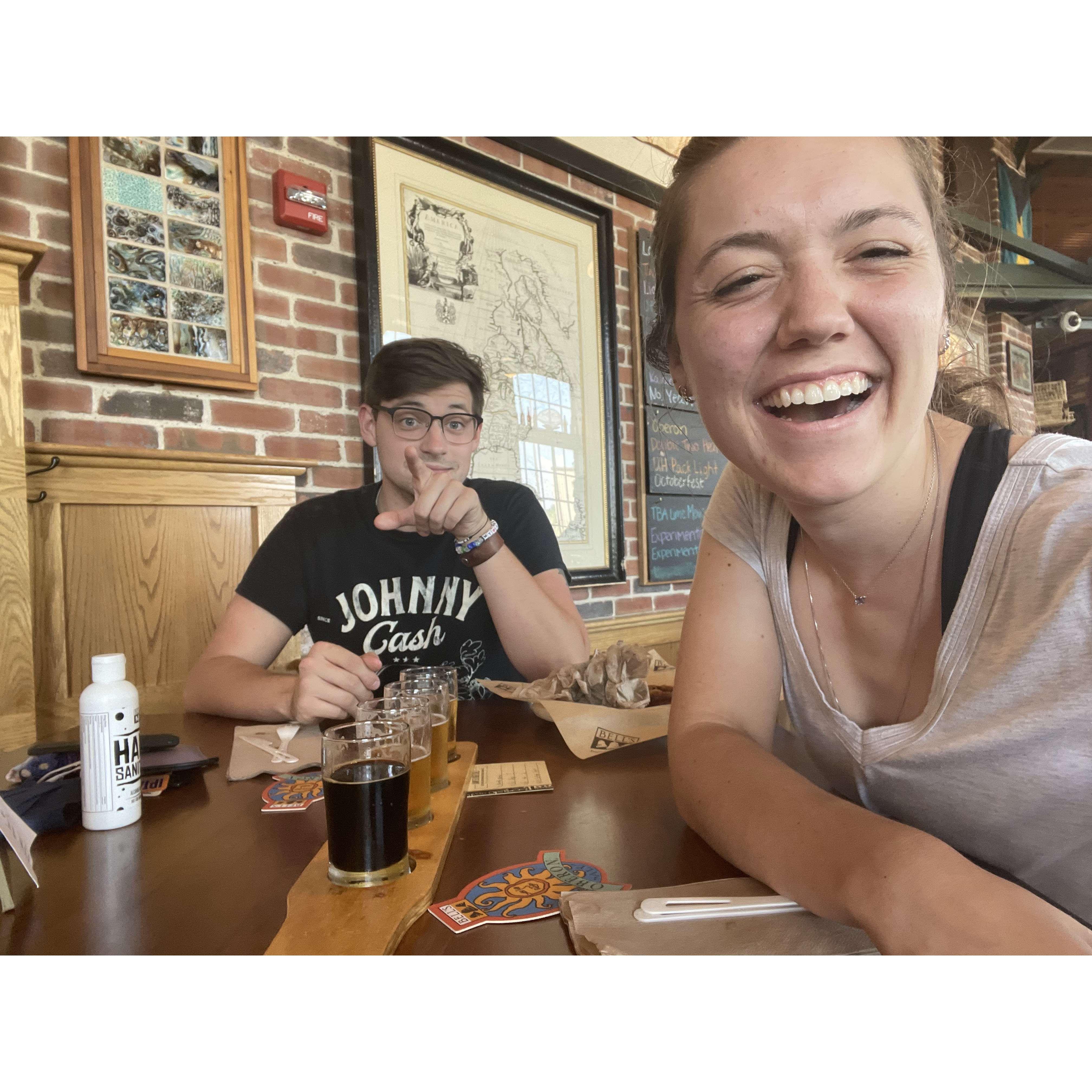 Visiting Bell's Eccentric Cafe where they serve Harrison's favorite beer: Bell's Two Hearted Ale!