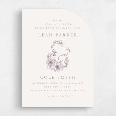 Purple Half arch Wedding Invitation - Fiora Portrait