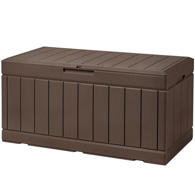 Devoko 85 Gallon Deck Box Lockable Resin Outdoor Storage Box waterproof Outdoor Container for Patio Furniture Cushions, Pillow (Brown)