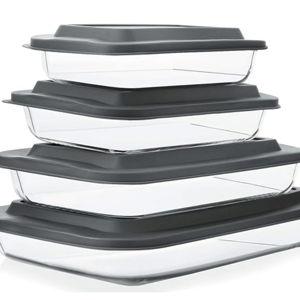 8-Piece Deep Glass Baking Dish Set with Plastic lids,Rectangular Glass Bakeware Set with Lids, Baking Pans for Lasagna, Leftovers, Cooking, Kitchen, Freezer-to-Oven and Dishwasher, Gray