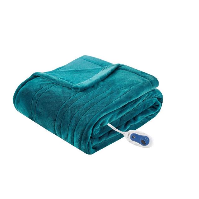 60"x70" Electric Plush Throw Blanket Teal - Beautyrest