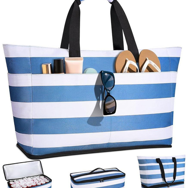 Vewaci Beach Bag with Cooler, 49L Large Beach Bags Waterproof Sandproof Beach Tote Pool Bag with Zipper for Beach/Pool/Travel