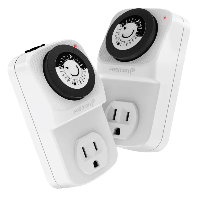 Fosmon 2x Timer for Outlet, [ETL Listed] 24 Hour Light Timer for Lamps Indoor, Timer Outlet, Timer for Electrical Outlets Indoor
