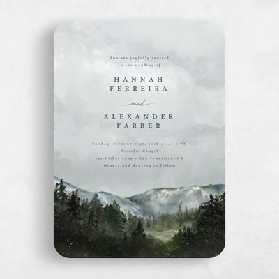 Grey Rounded Wedding Invitation - Montagne Portrait