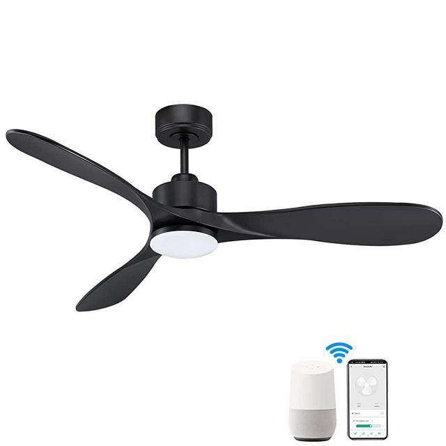 Modern Black Smart Ceiling Fan with Lights Remote, 4”&10” Rod, 52” Quiet Outdoor Ceiling Fans, DC 6-Speed, Alexa,Google,APP workable, Color-changing LED Light, Matte Black for Bedroom,Patios,Porch
