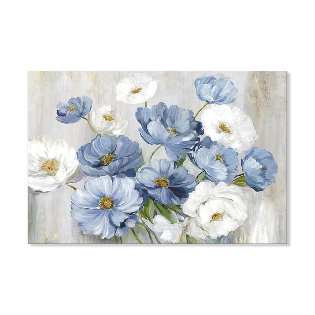 Goldfoilart Blue Flower Picture Wall Decor White Floral Wall Art for Living Room Canvas Modern Bathroom Paintings Large Framed Artwork Prints for Bedroom Dining Room Office 36" x 24"