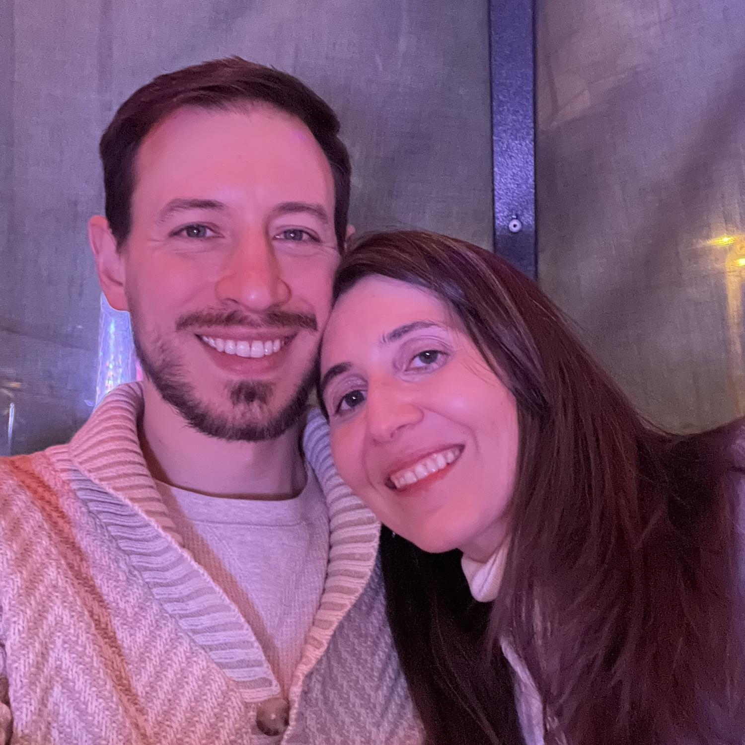 Inside the yurt for engagement dinner, completing two of Grace's 'bucket list' goals. :-)