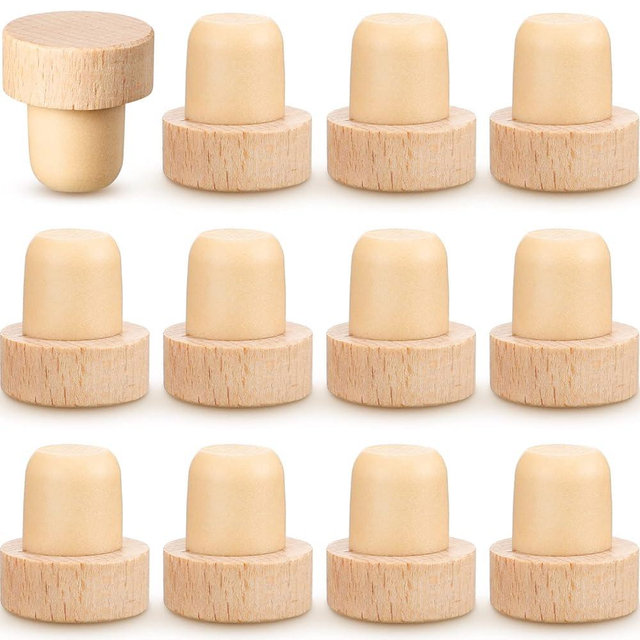 Yalikop 12 Pcs T Shaped Cork Plugs Reusable Wooden & Rubber Wine & Beer Bottle Stoppers